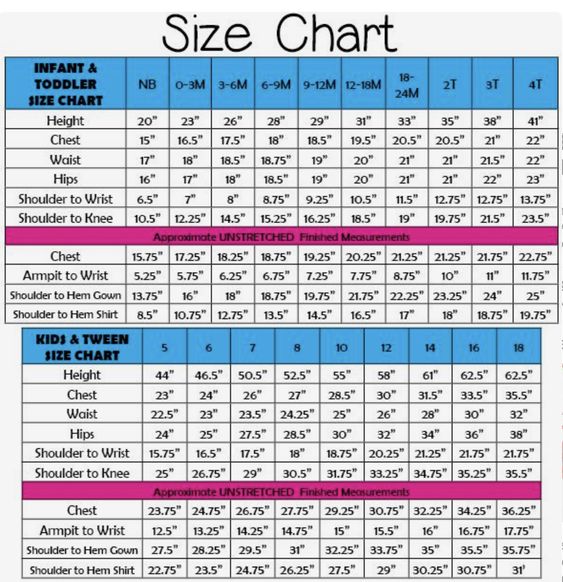 clothes size chart